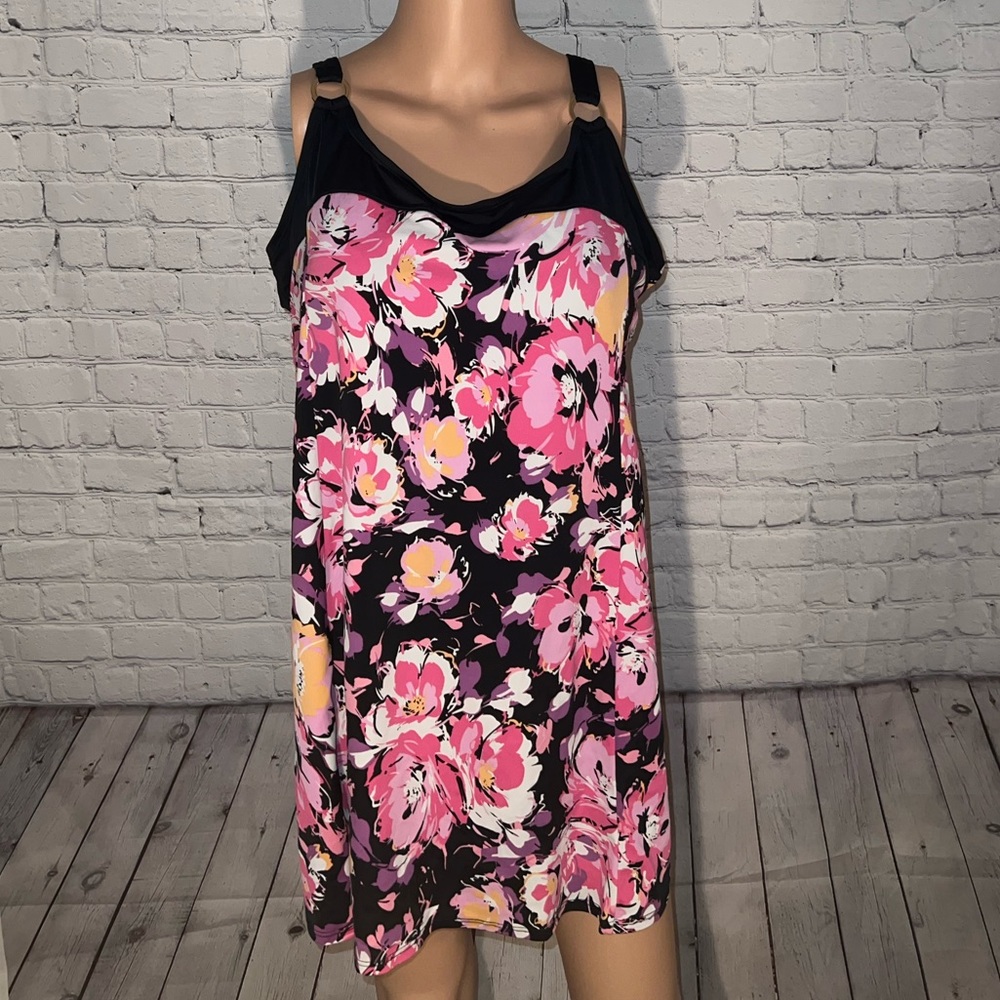 Tropical Escape Pink & Black Floral Swimsuit size 20W